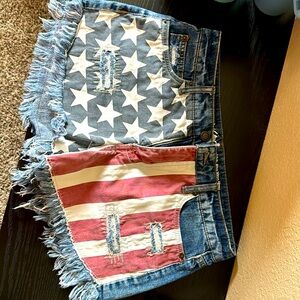 Red White and Blue daisy duke style frayed jean shorts